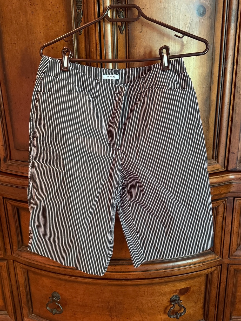 Anne Klein Navy and White Pinstripe Bermuda Shorts